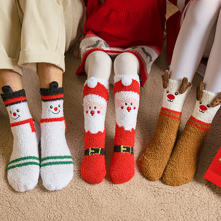 Christmas Fleece Socks – Santa, Elk & Snowman