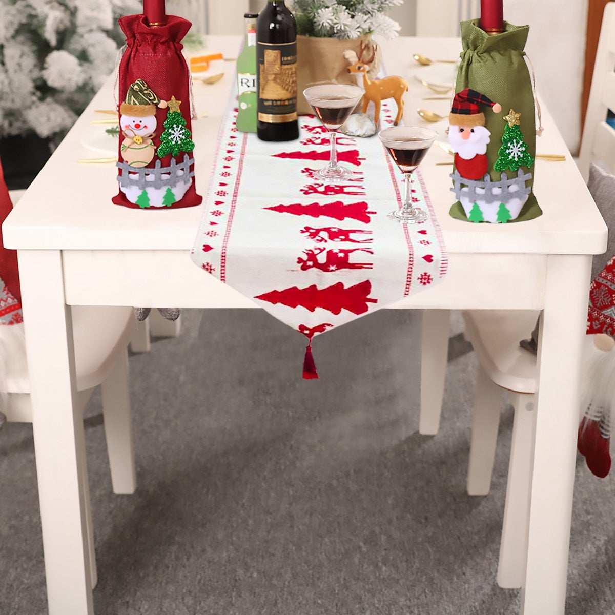 Christmas Elk & Snowman Table Runner