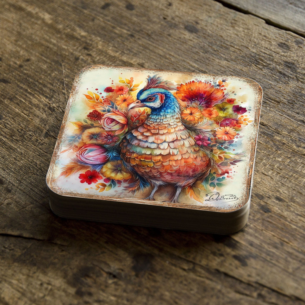 Turkey Wooden Cork Coasters Gift Set of 4 - Thanksgiving Decor by G. DeBrekht