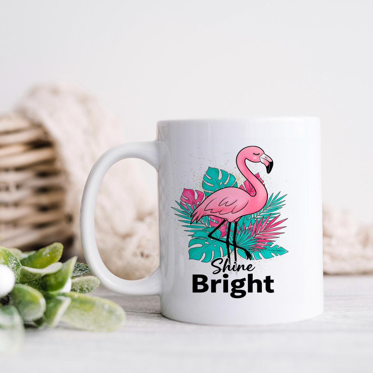 Flamingo Shine Bright Mug – Tropical Coffee Mug | Cute Flamingo Cup, Dishwasher Safe
