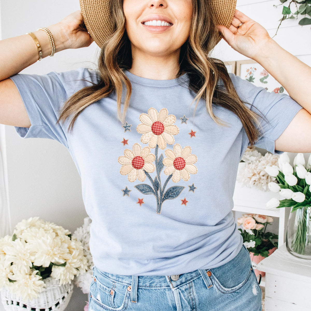 Patriotic Shirt – Floral 4th of July Tee | Boho Retro Hippie Daisy Lover Shirt