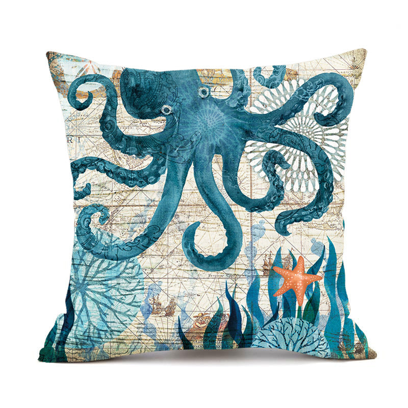 Ocean Animal Throw Pillow Covers – Linen Cushion Cases for Sofa & Home