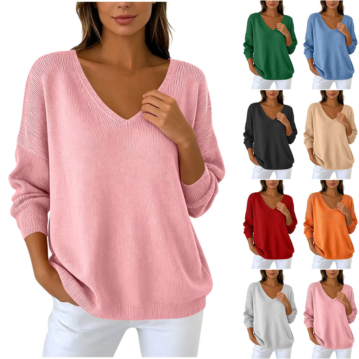 Women’s Relaxed-Fit V-Neck Knit Sweater
