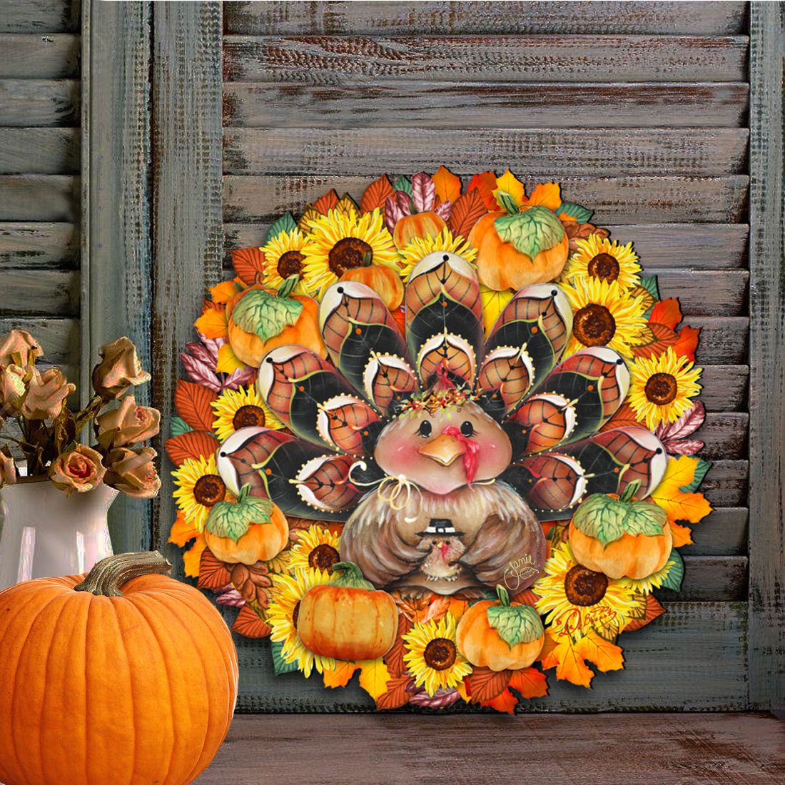 Turkey Holiday Door Wreath – Handcrafted Thanksgiving Decor by Jamie Mills-Price