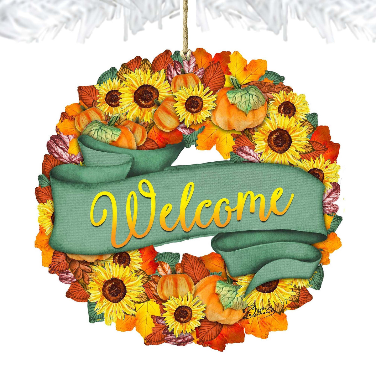 Flower Fall Wreath Wooden Ornaments - Thanksgiving Decor by G. DeBrekht