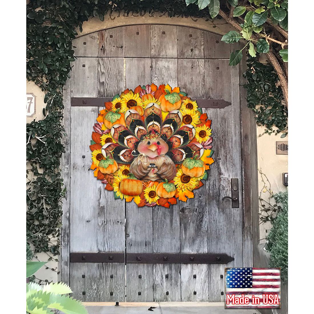 Turkey Holiday Door Wreath – Handcrafted Thanksgiving Decor by Jamie Mills-Price