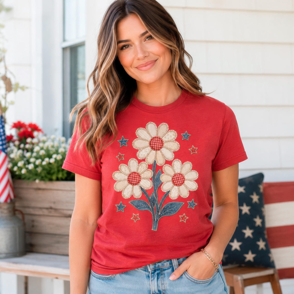Patriotic Shirt – Floral 4th of July Tee | Boho Retro Hippie Daisy Lover Shirt