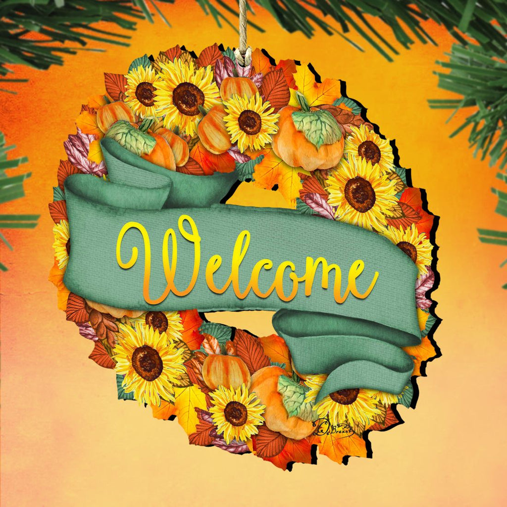 Flower Fall Wreath Wooden Ornaments - Thanksgiving Decor by G. DeBrekht