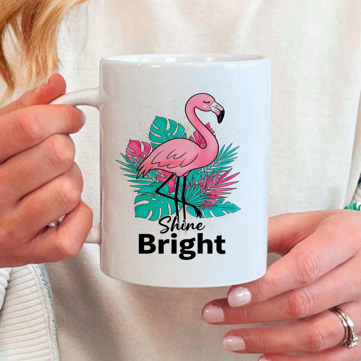 Flamingo Shine Bright Mug – Tropical Coffee Mug | Cute Flamingo Cup, Dishwasher Safe