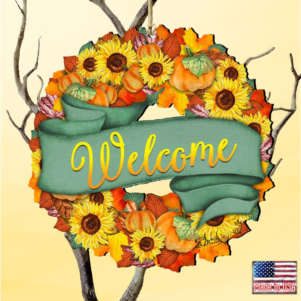 Flower Fall Wreath Wooden Ornaments - Thanksgiving Decor by G. DeBrekht