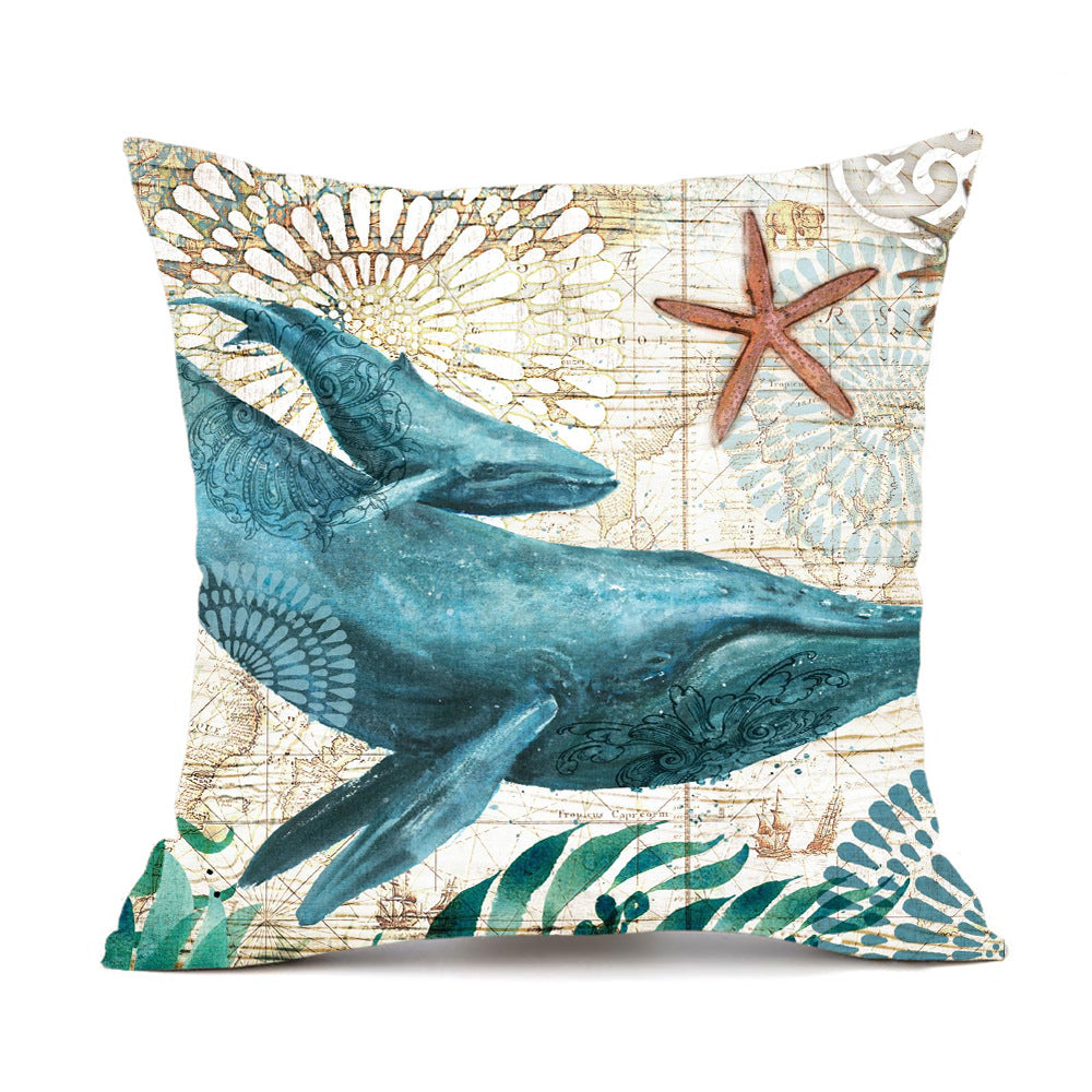 Ocean Animal Throw Pillow Covers – Linen Cushion Cases for Sofa & Home