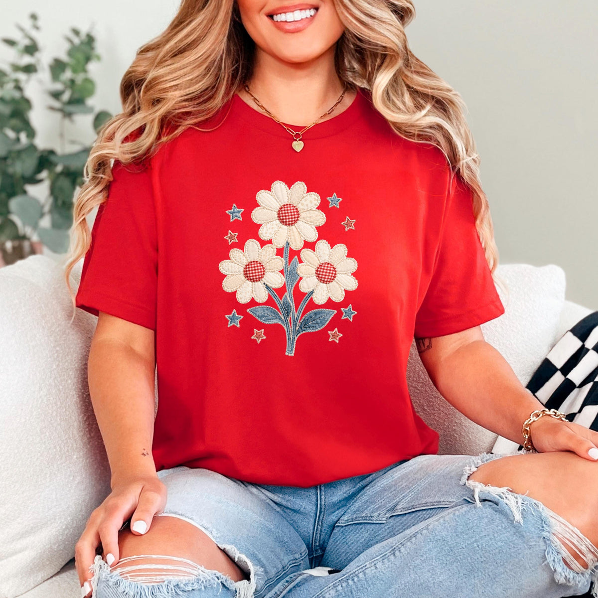 Patriotic Shirt – Floral 4th of July Tee | Boho Retro Hippie Daisy Lover Shirt