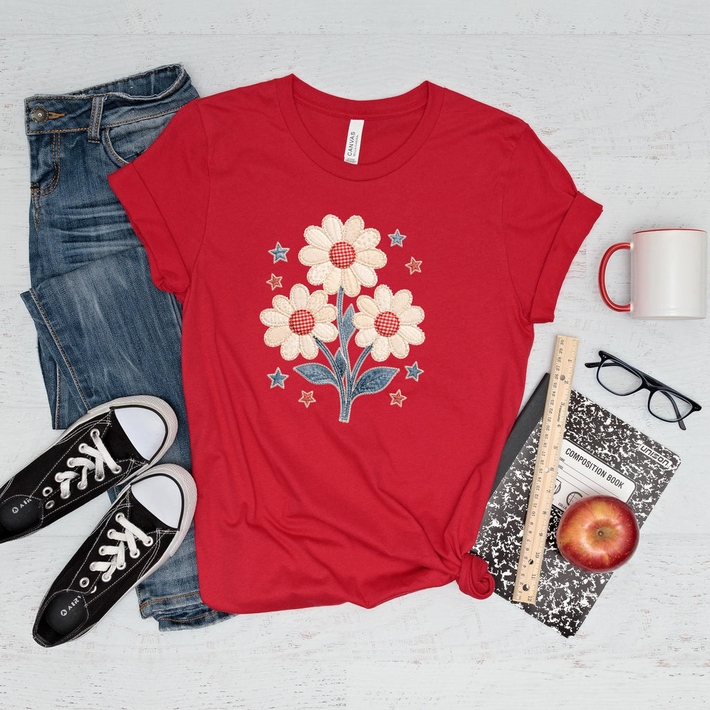 Patriotic Shirt – Floral 4th of July Tee | Boho Retro Hippie Daisy Lover Shirt