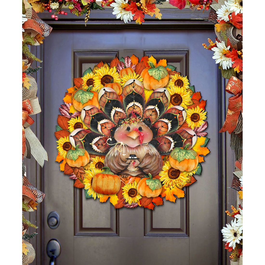 Turkey Holiday Door Wreath – Handcrafted Thanksgiving Decor by Jamie Mills-Price