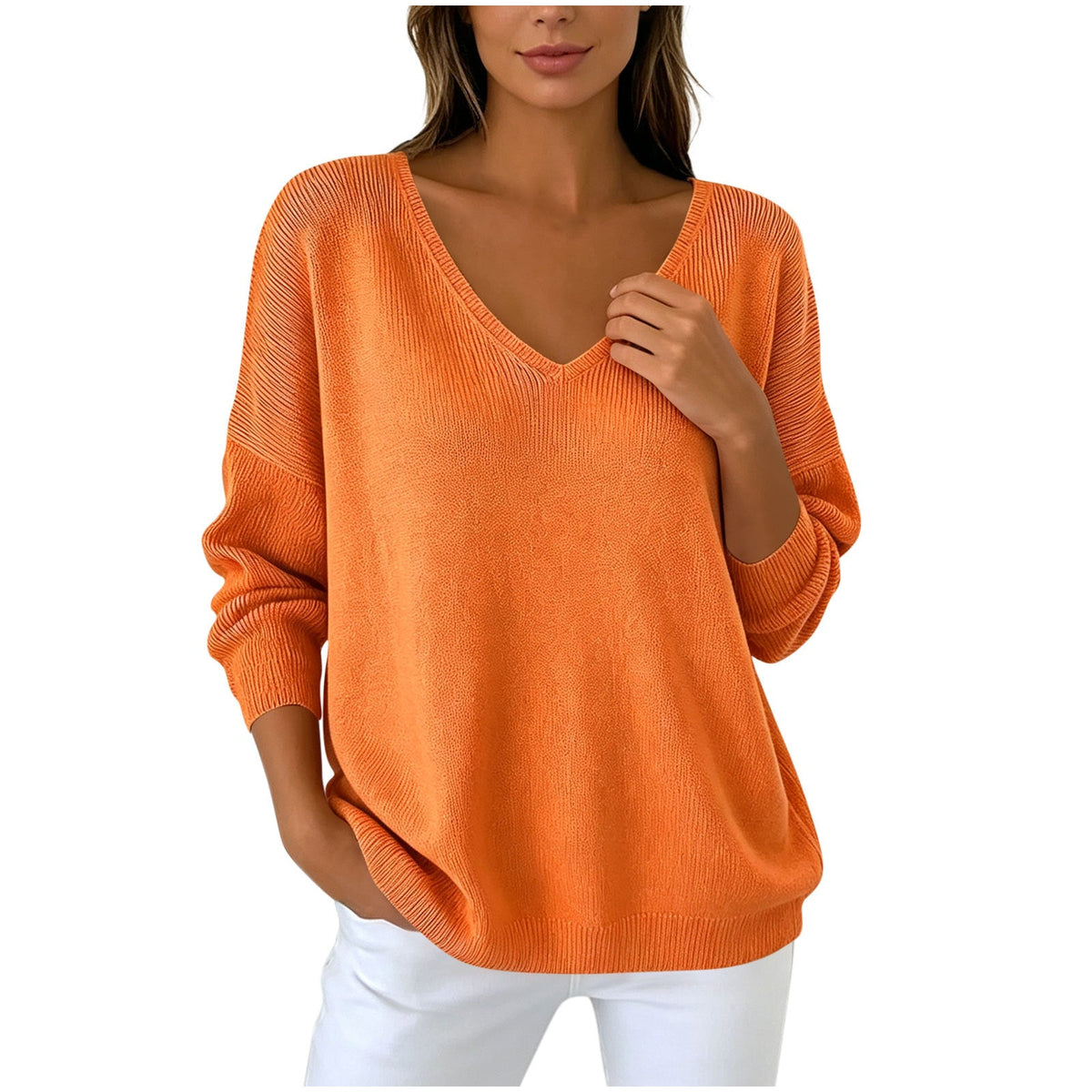 Women’s Relaxed-Fit V-Neck Knit Sweater
