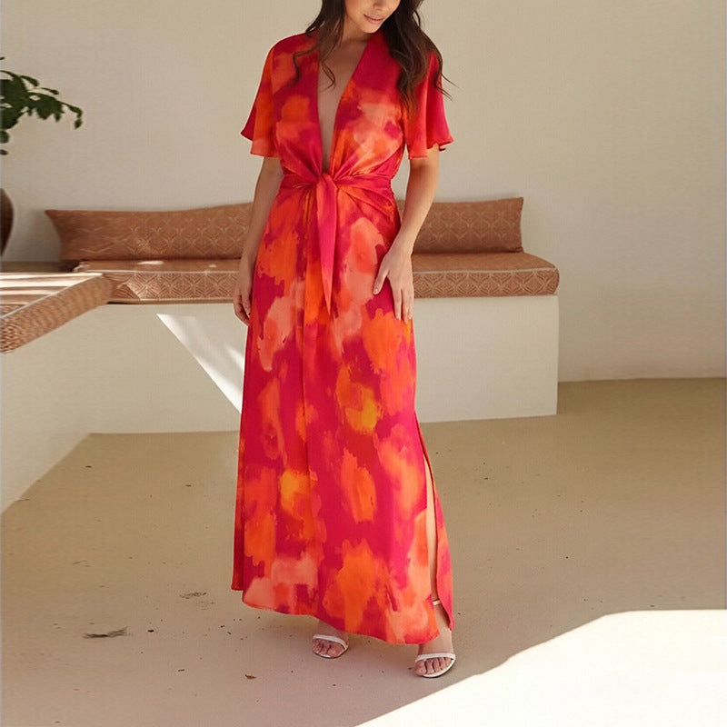 Women's Printed Long-Sleeve Maxi Dress
