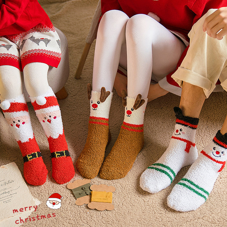 Christmas Fleece Socks – Santa, Elk & Snowman