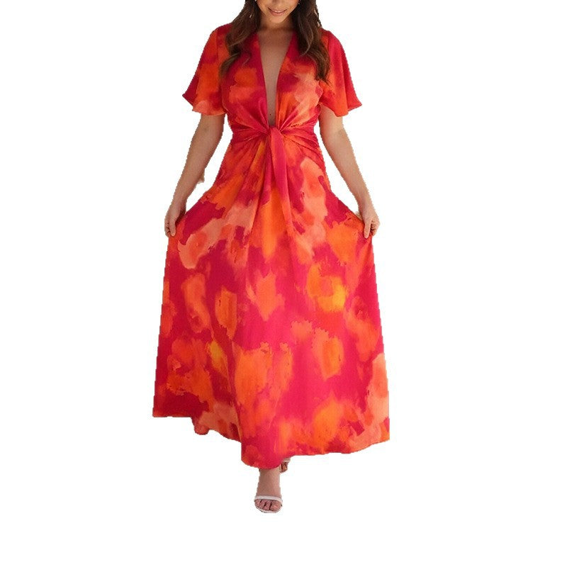 Women's Printed Long-Sleeve Maxi Dress
