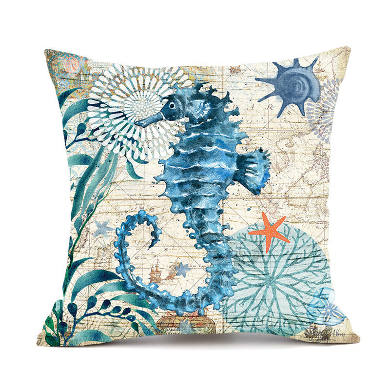 Ocean Animal Throw Pillow Covers – Linen Cushion Cases for Sofa & Home