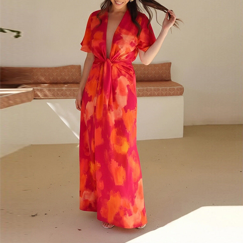 Women's Printed Long-Sleeve Maxi Dress