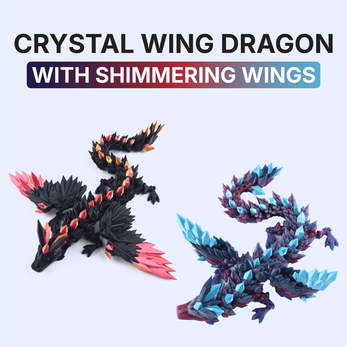 3D Printed Crystal Wing Dragon – Articulated Fidget & Desk Toy