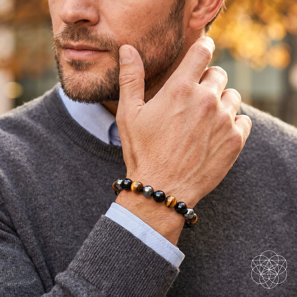 Triple Protection Bracelet – Hematite, Black Obsidian & Tiger's Eye Crystal Jewelry