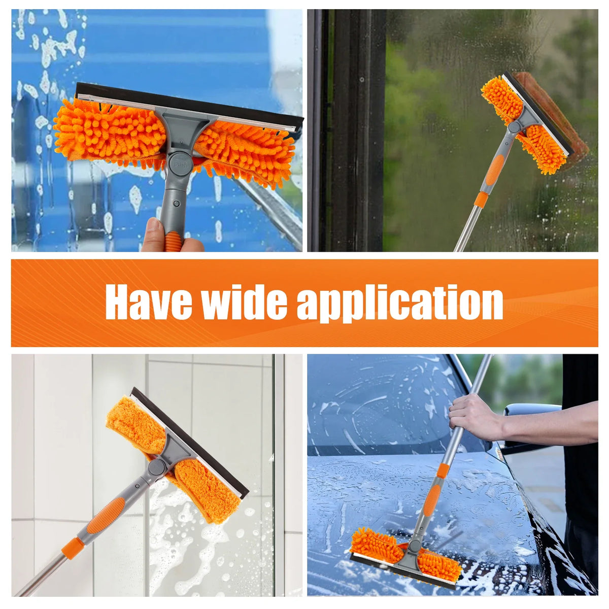 2-in-1 Window Cleaning Kit with Extendable Pole (100-420CM) – Squeegee & Duster Mop