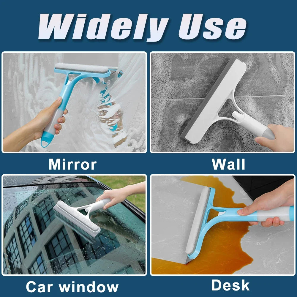 3-in-1 Window Cleaning Squeegee with Spray Bottle & Microfiber Scrub