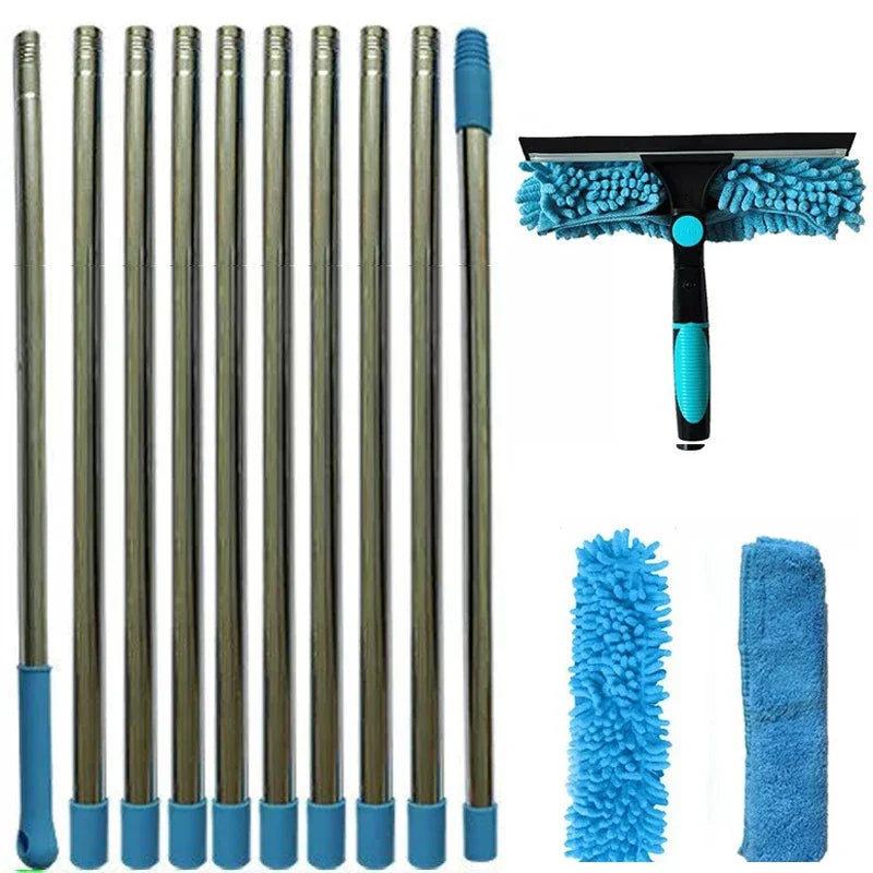 2-in-1 Window Cleaning Kit with Extendable Pole (100-420CM) – Squeegee & Duster Mop