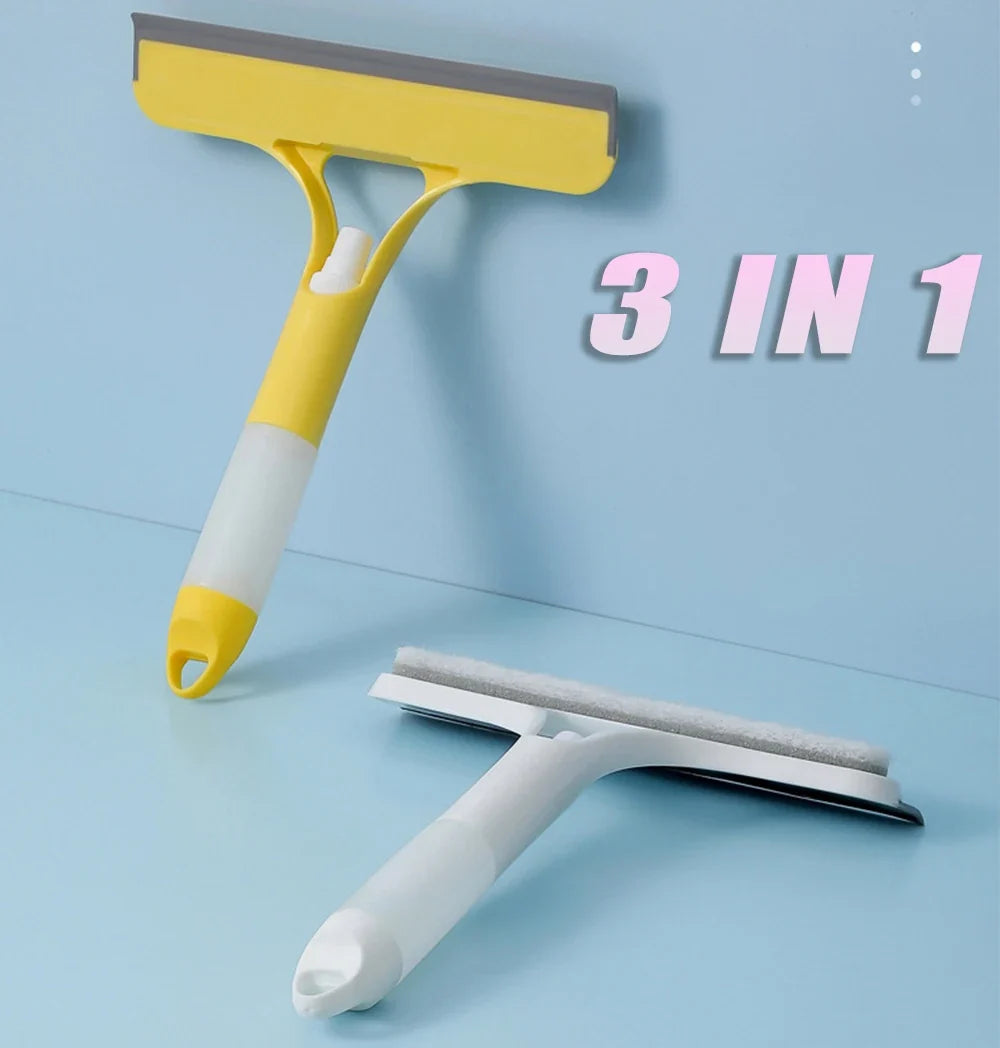 3-in-1 Window Cleaning Squeegee with Spray Bottle & Microfiber Scrub