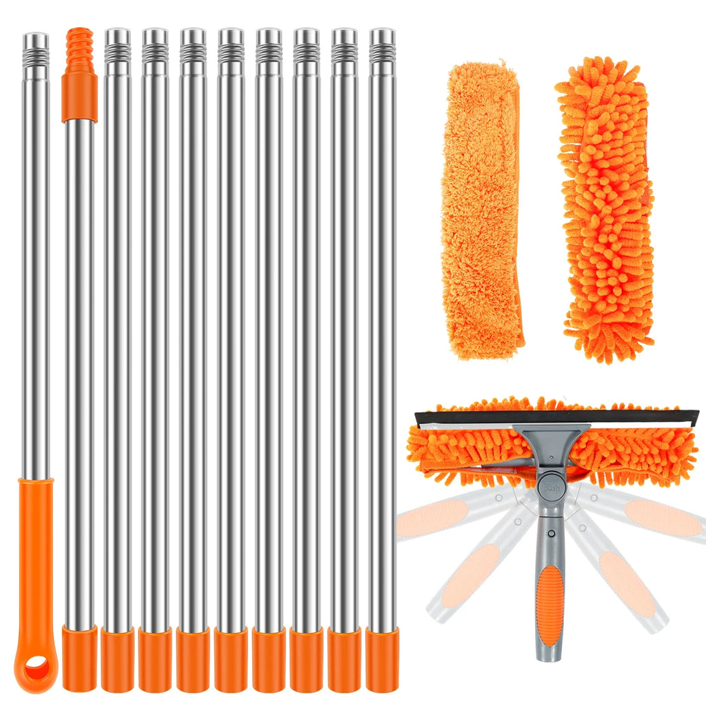 2-in-1 Window Cleaning Kit with Extendable Pole (100-420CM) – Squeegee & Duster Mop