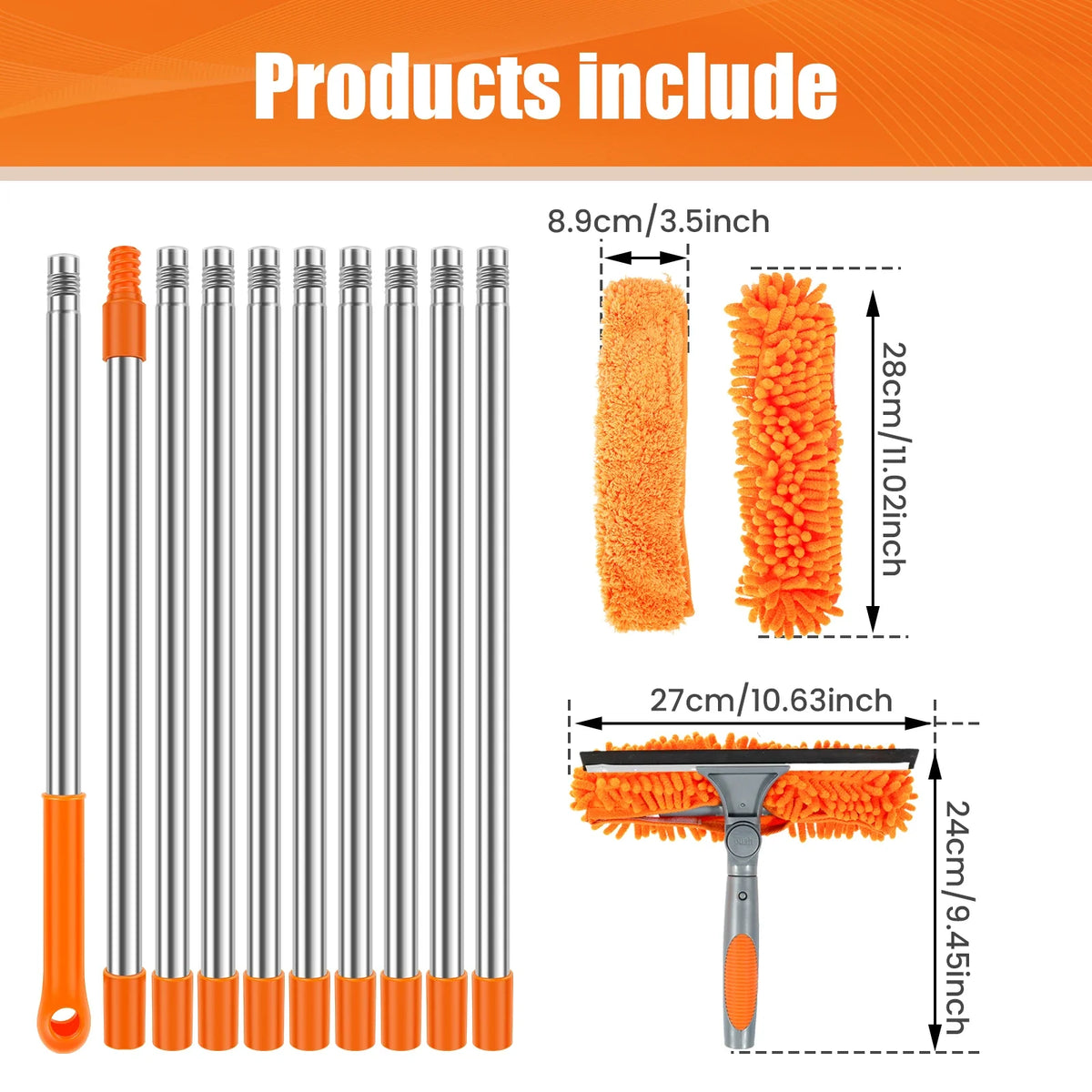 2-in-1 Window Cleaning Kit with Extendable Pole (100-420CM) – Squeegee & Duster Mop