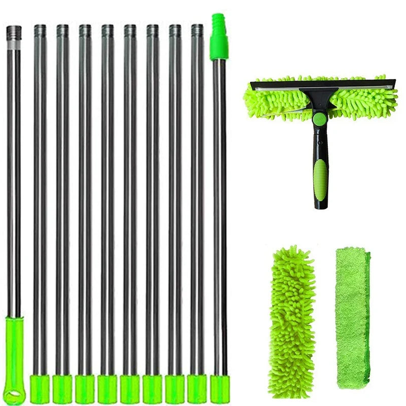 2-in-1 Window Cleaning Kit with Extendable Pole (100-420CM) – Squeegee & Duster Mop