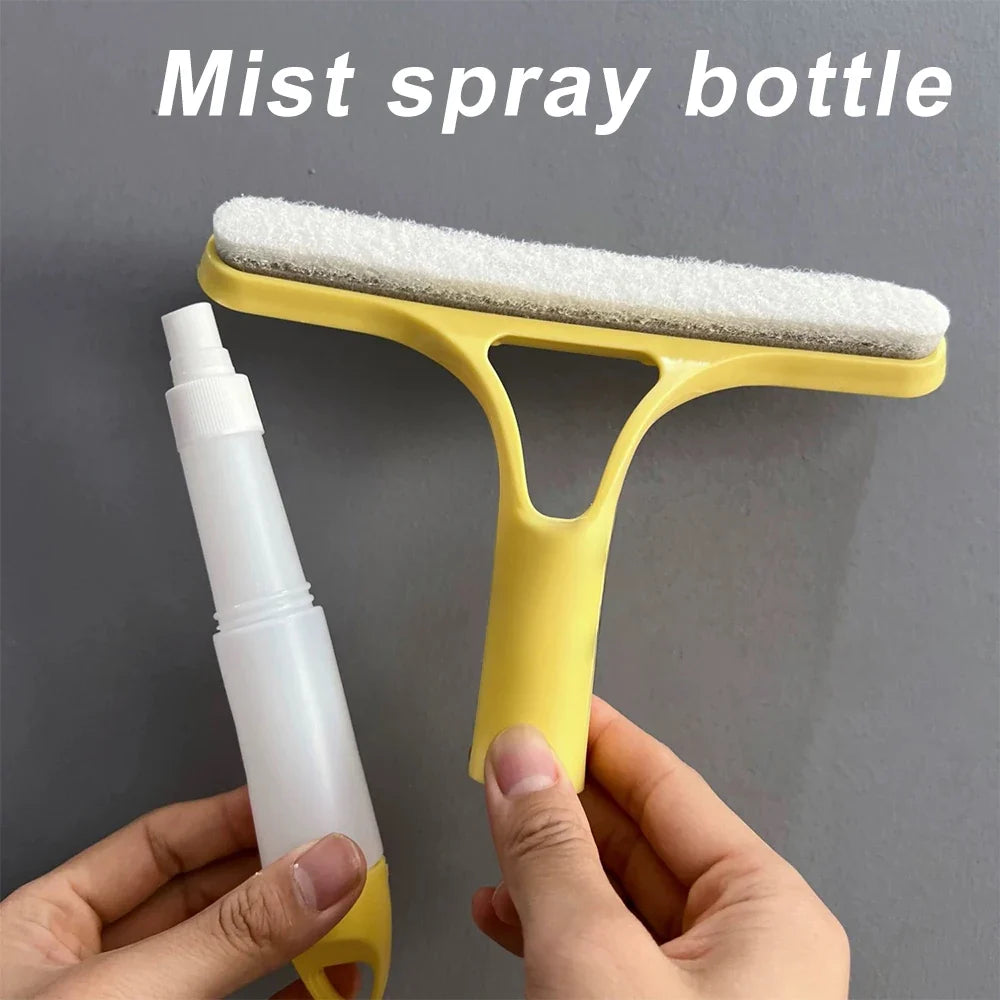 3-in-1 Window Cleaning Squeegee with Spray Bottle & Microfiber Scrub