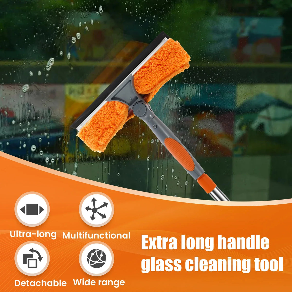2-in-1 Window Cleaning Kit with Extendable Pole (100-420CM) – Squeegee & Duster Mop
