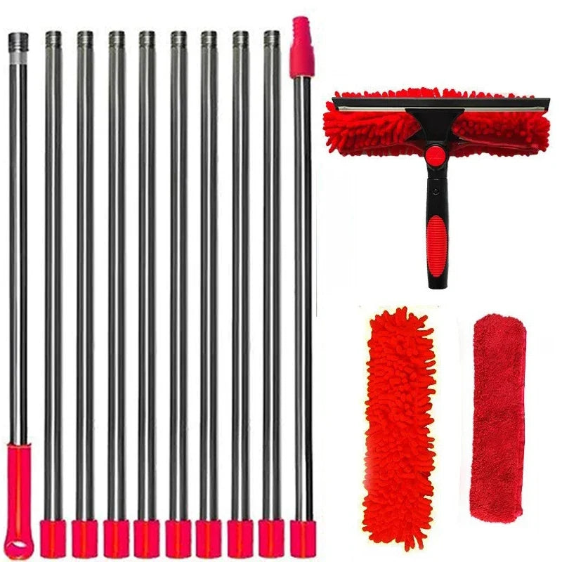 2-in-1 Window Cleaning Kit with Extendable Pole (100-420CM) – Squeegee & Duster Mop