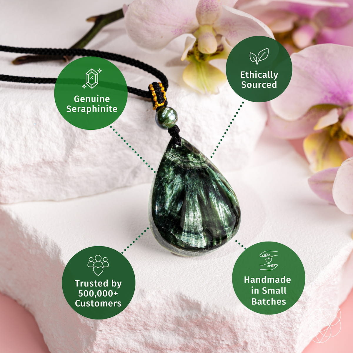 Seraphinite Crystal Pendant Necklace – Rare Angel Stone Healing Jewelry