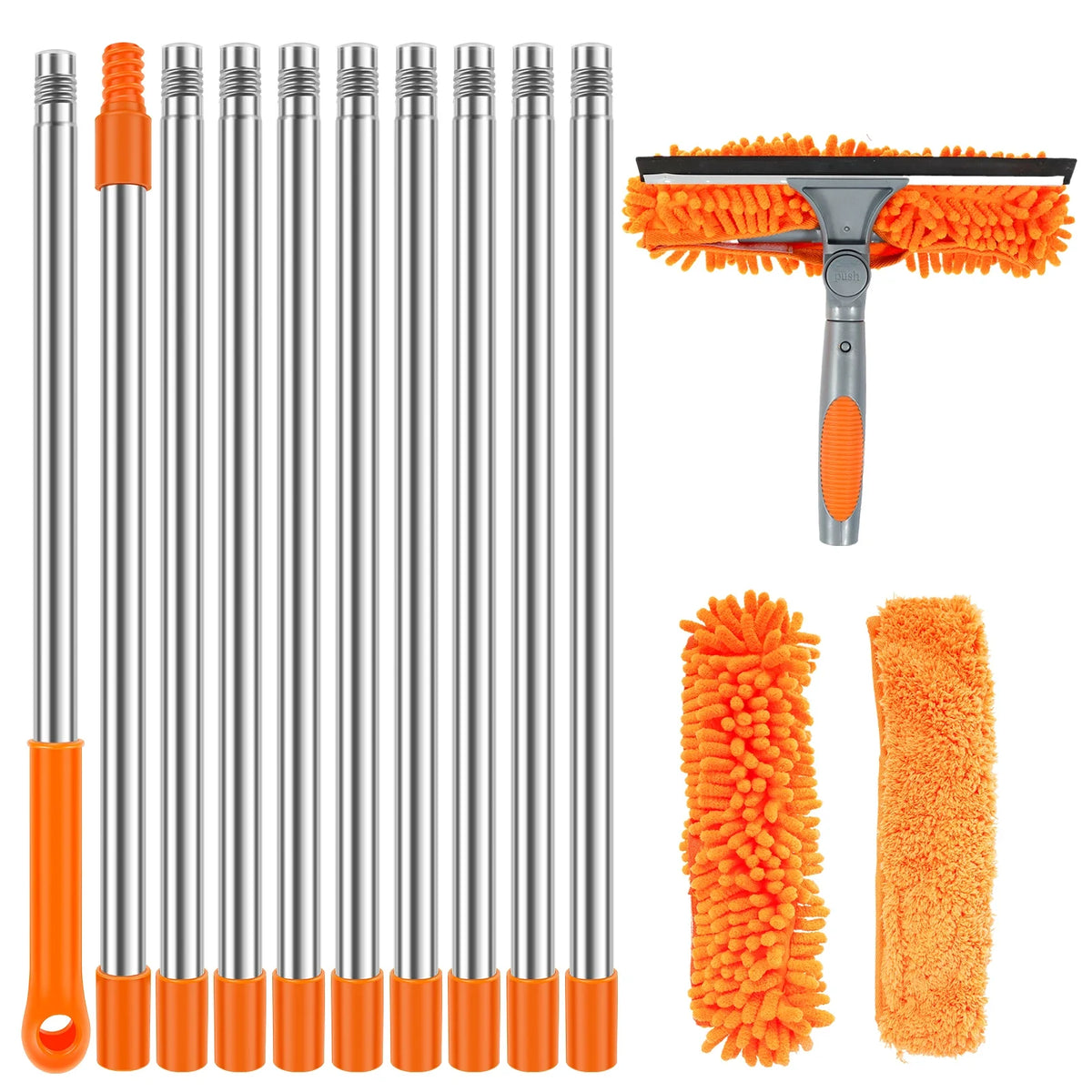2-in-1 Window Cleaning Kit with Extendable Pole (100-420CM) – Squeegee & Duster Mop