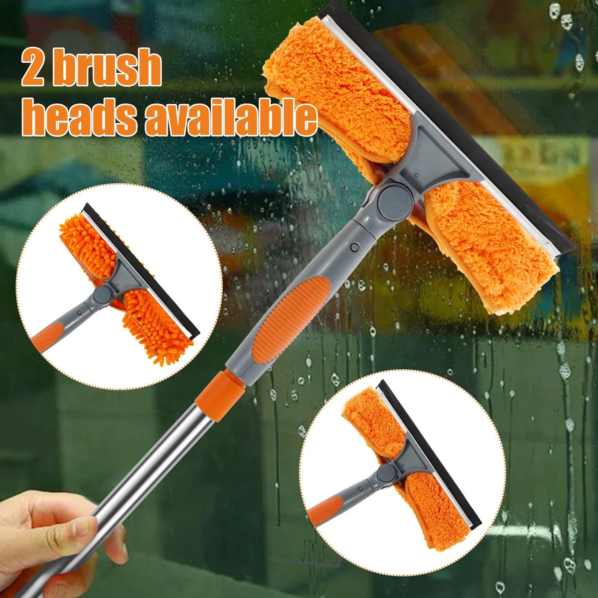 2-in-1 Window Cleaning Kit with Extendable Pole (100-420CM) – Squeegee & Duster Mop