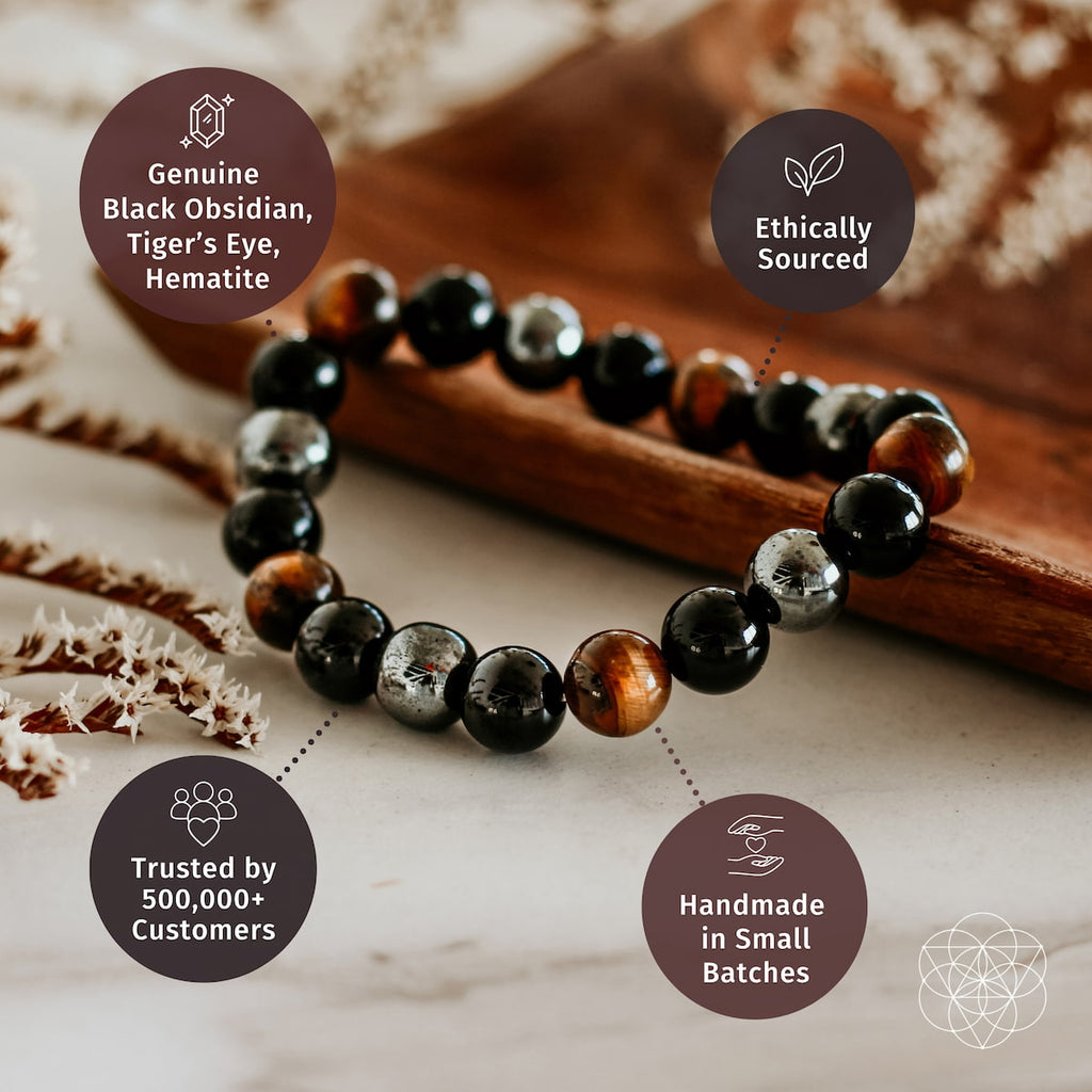 Triple Protection Bracelet – Hematite, Black Obsidian & Tiger's Eye Crystal Jewelry