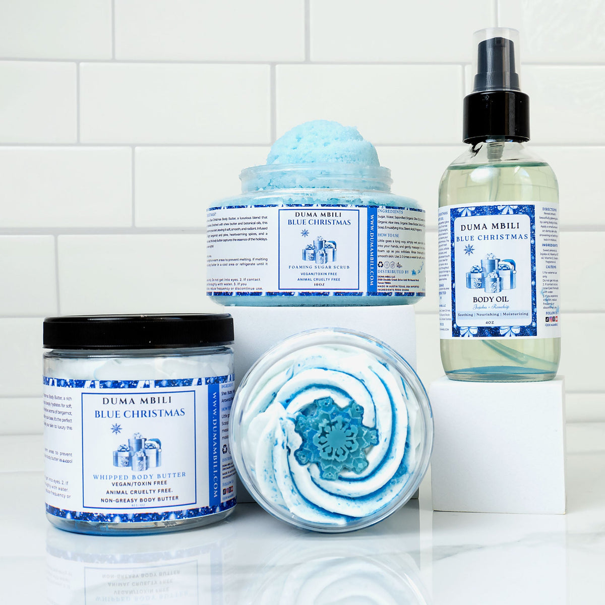 Blue Christmas Bundle – Body Oil, Butter & Sugar Scrub Set