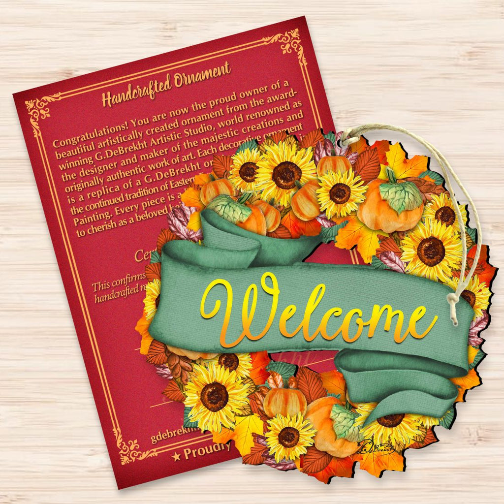 Flower Fall Wreath Wooden Ornaments - Thanksgiving Decor by G. DeBrekht