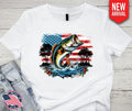 American Flag Fishing T-Shirt – Patriotic Country Graphic Tee | Short & Long Sleeve