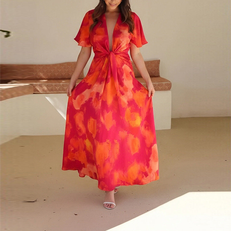 Women's Printed Long-Sleeve Maxi Dress