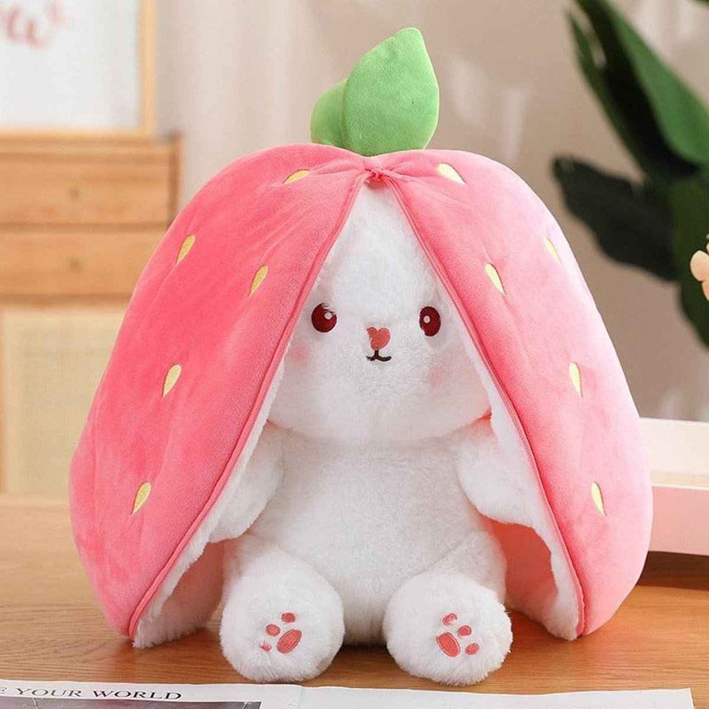 Reversible Strawberry Bunny Plush – Hide & Seek Transforming Stuffed Animal