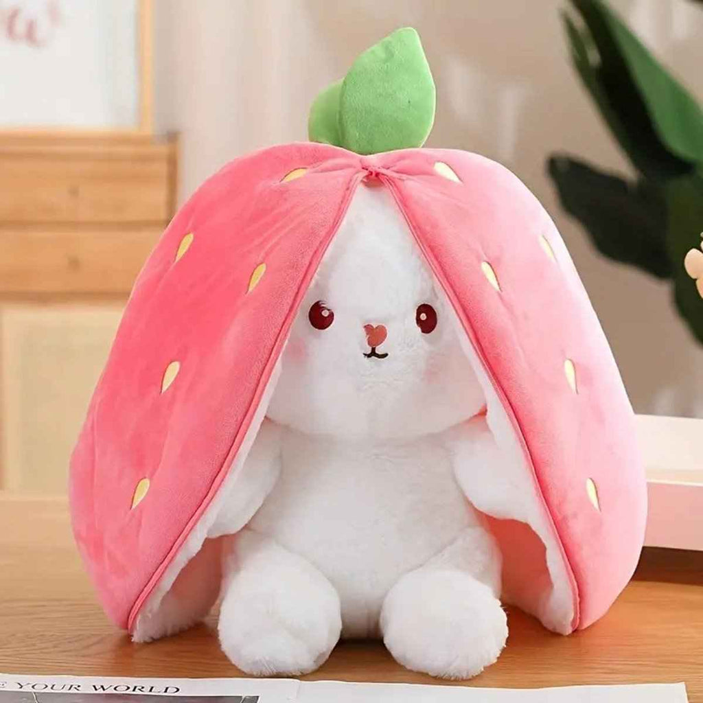 Reversible Strawberry Bunny Plush – Hide & Seek Transforming Stuffed Animal