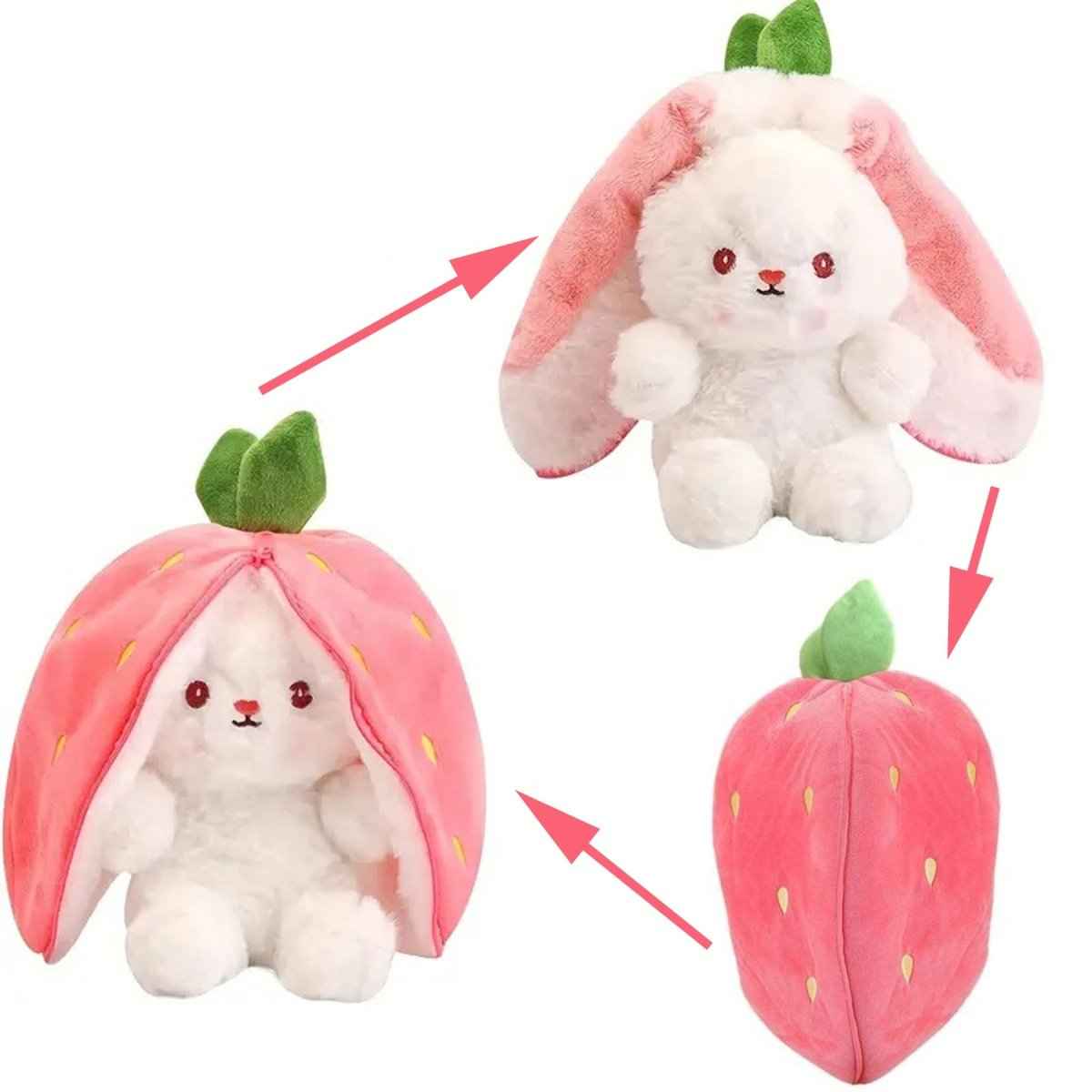 Reversible Strawberry Bunny Plush – Hide & Seek Transforming Stuffed Animal