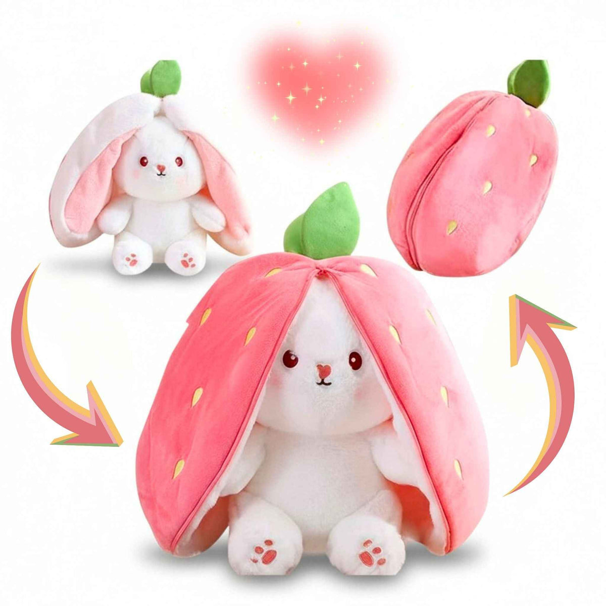 Reversible Strawberry Bunny Plush – Hide & Seek Transforming Stuffed Animal