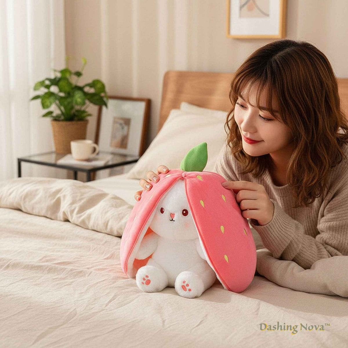 Reversible Strawberry Bunny Plush – Hide & Seek Transforming Stuffed Animal