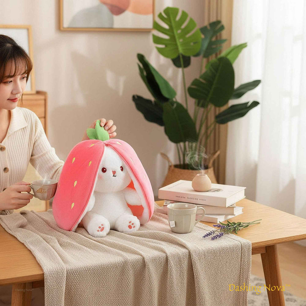 Reversible Strawberry Bunny Plush – Hide & Seek Transforming Stuffed Animal